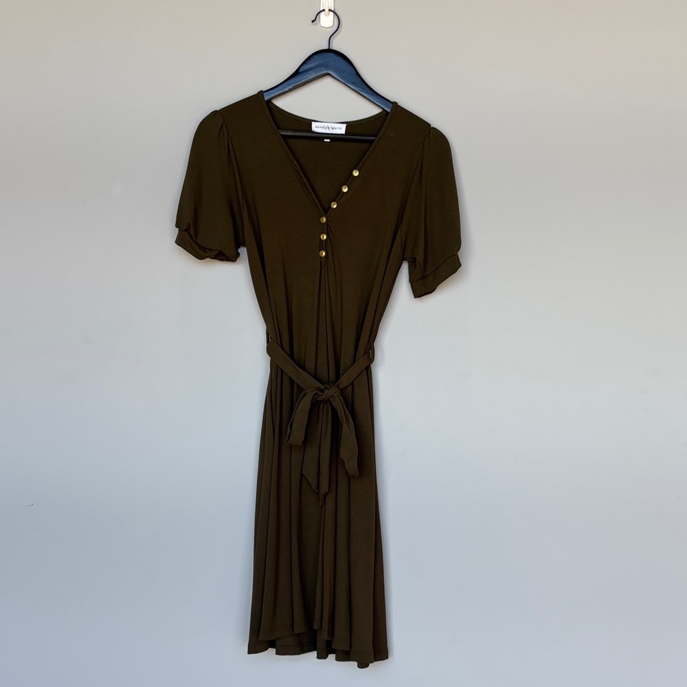 Merrick White Midi Dress with Button Accents